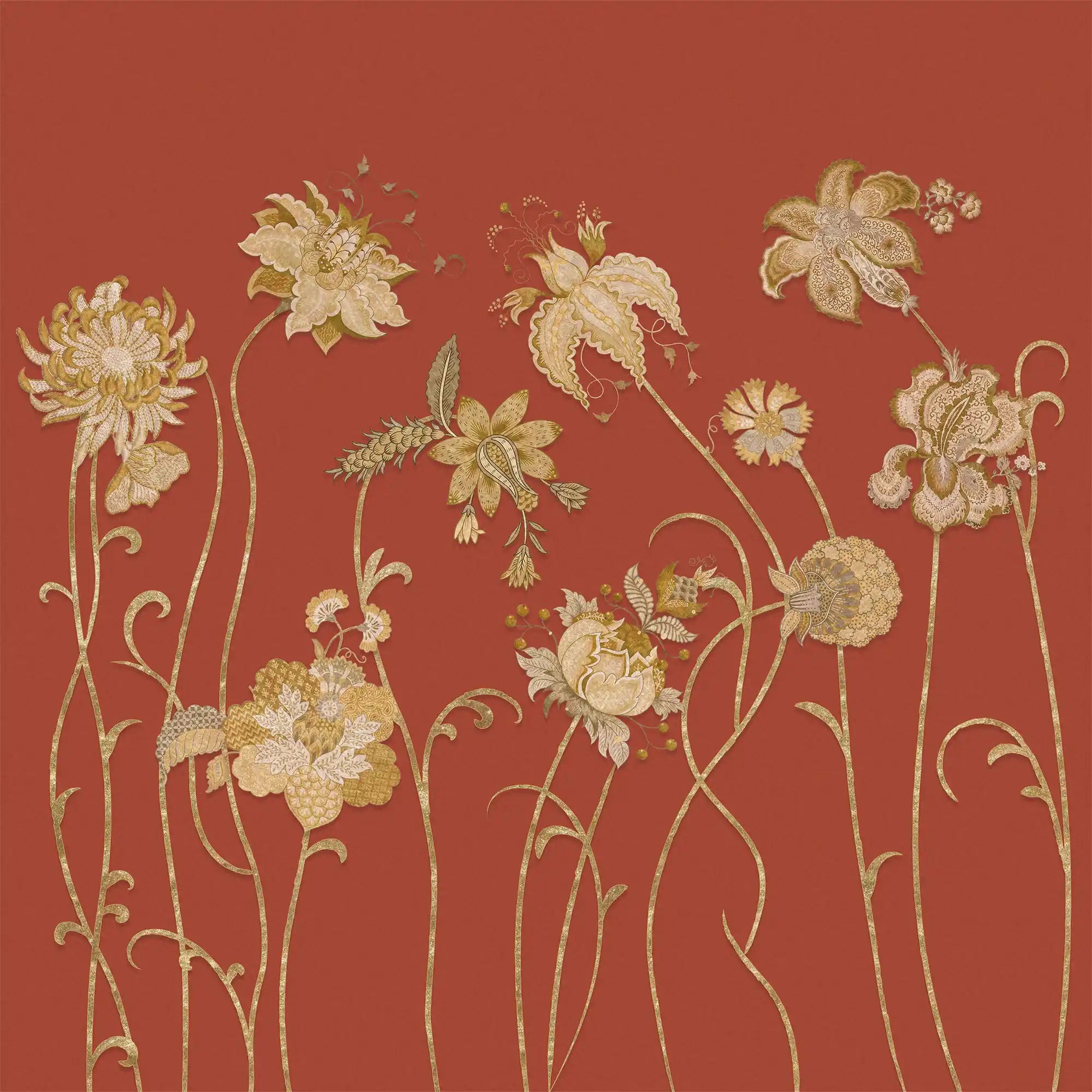 Decorative floral pattern on a red background