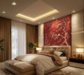 Modern bedroom with a large bed, decorative wall art, and stylish lighting.