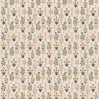 Pattern of small floral and geometric shapes on a beige background