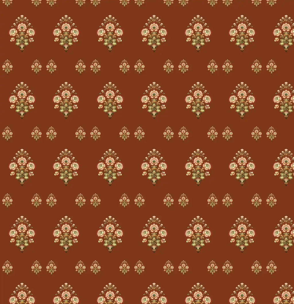 Patterned fabric with floral design on a brown background