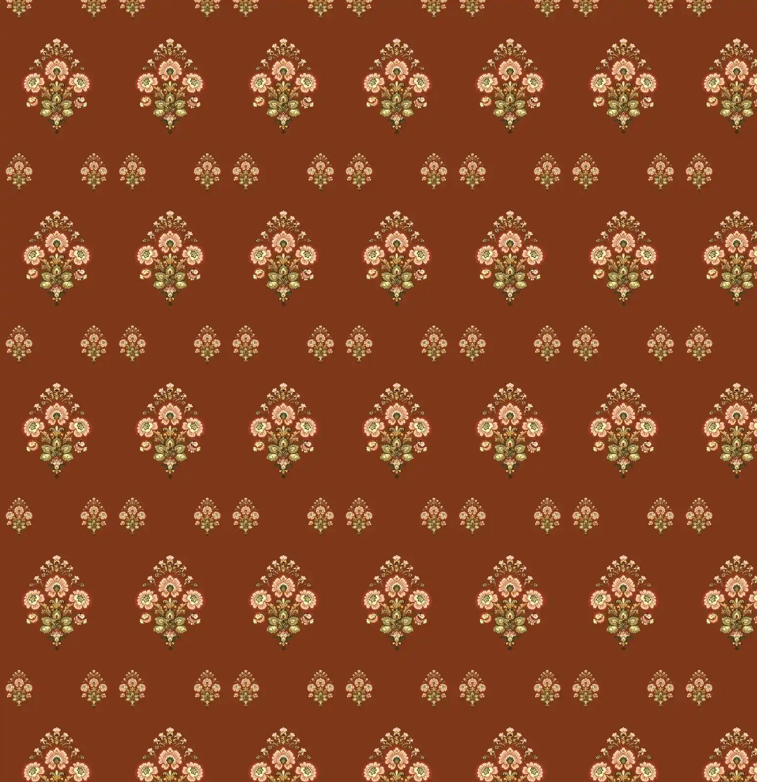 Patterned fabric with floral design on a brown background