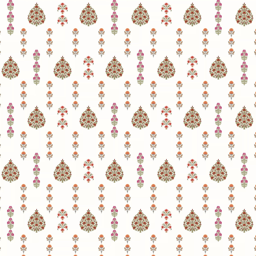 Decorative pattern with floral and paisley designs on a white background