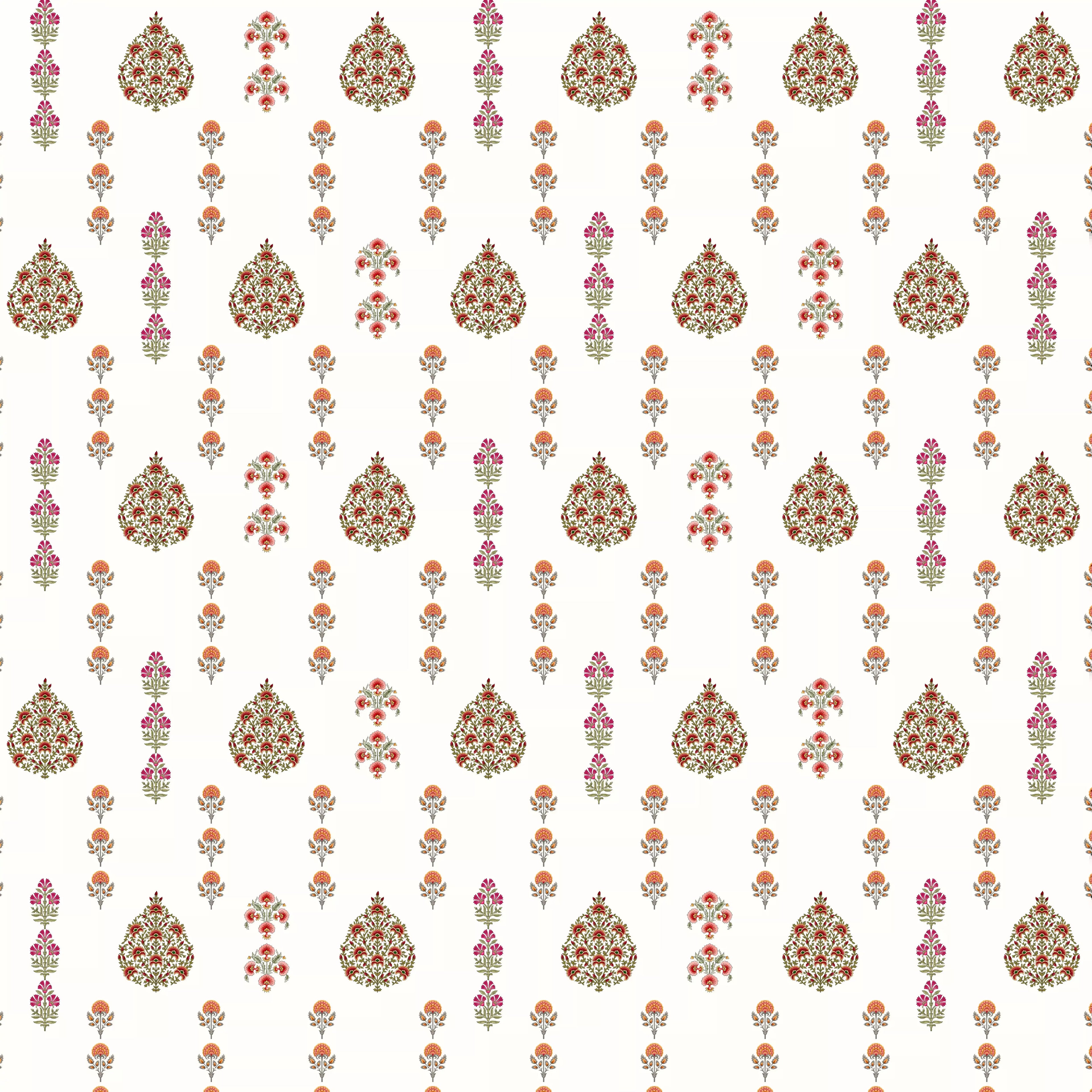 Decorative pattern with floral and paisley designs on a white background
