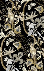 Decorative floral and butterfly pattern on a black background