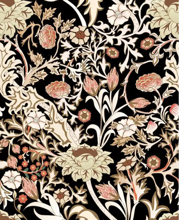 Floral pattern with intricate design on a black background
