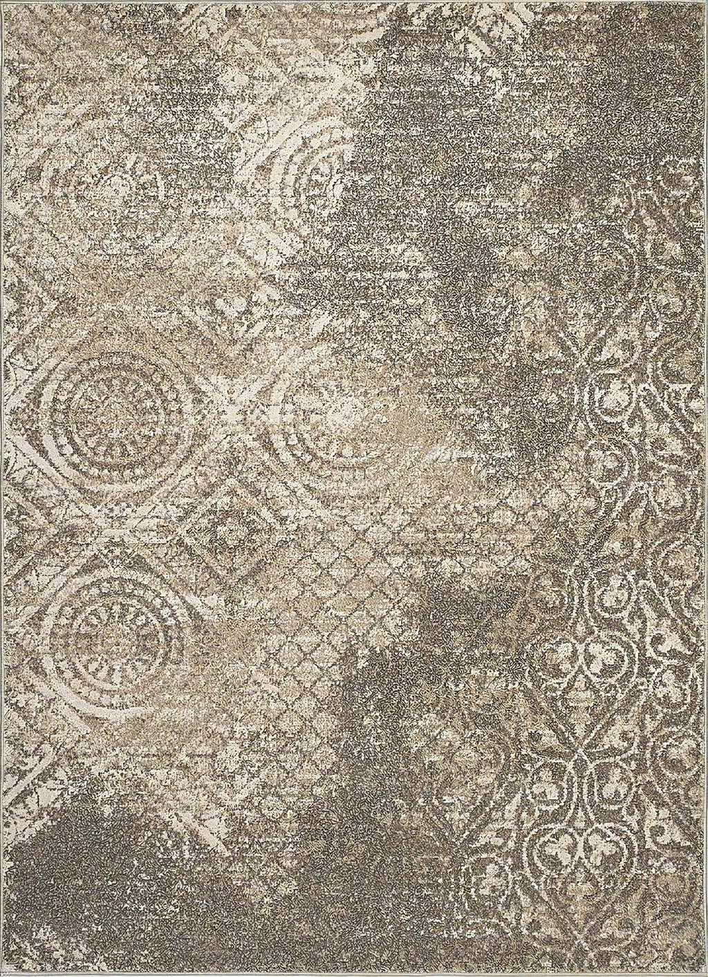Patterned rug with geometric design in beige and brown tones