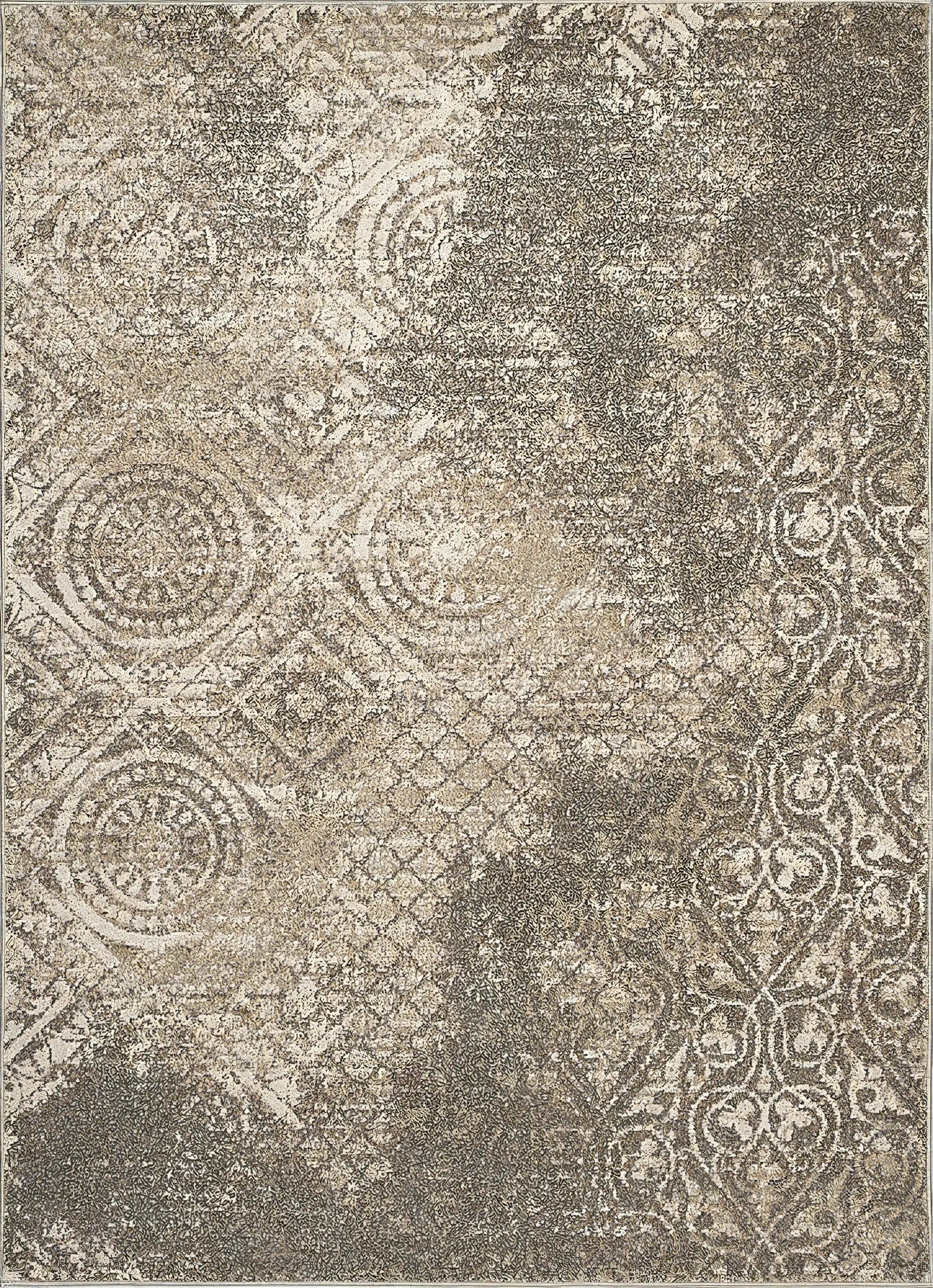 Patterned rug with geometric design in beige and brown tones
