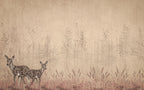 Two deer standing in a field with a textured beige background