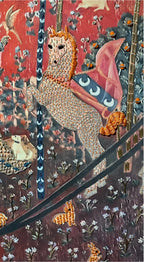 Decorative fabric with a unicorn design on a textured background