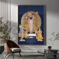 Decorative wall art of a religious figure in a living room setting