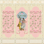 Decorative panel with a couple and floral elements on a pink background