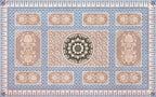 Decorative rug with central floral design and border patterns