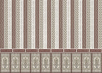 Patterned wallpaper with vertical stripes and decorative borders