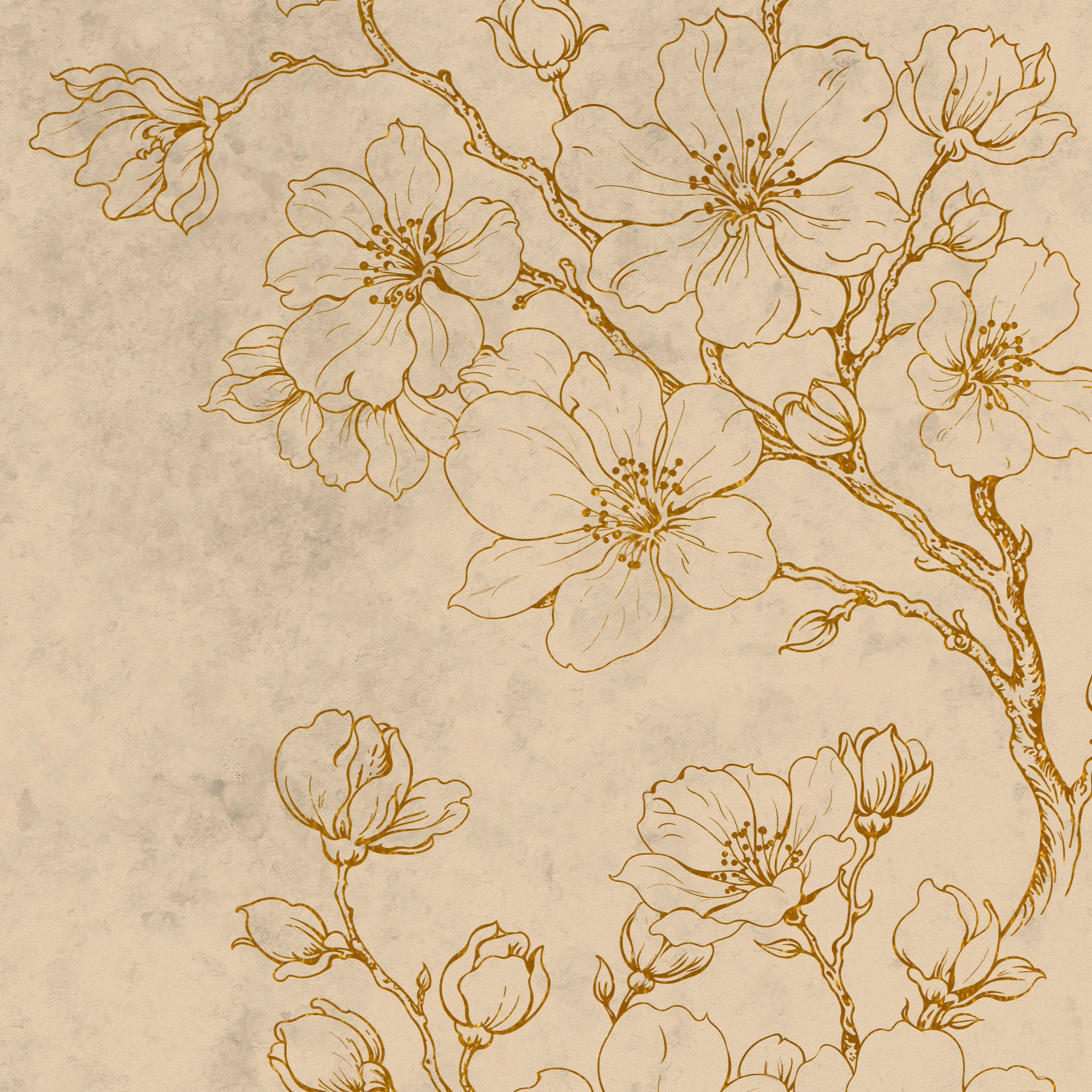 Decorative pattern of gold flowers on a beige background