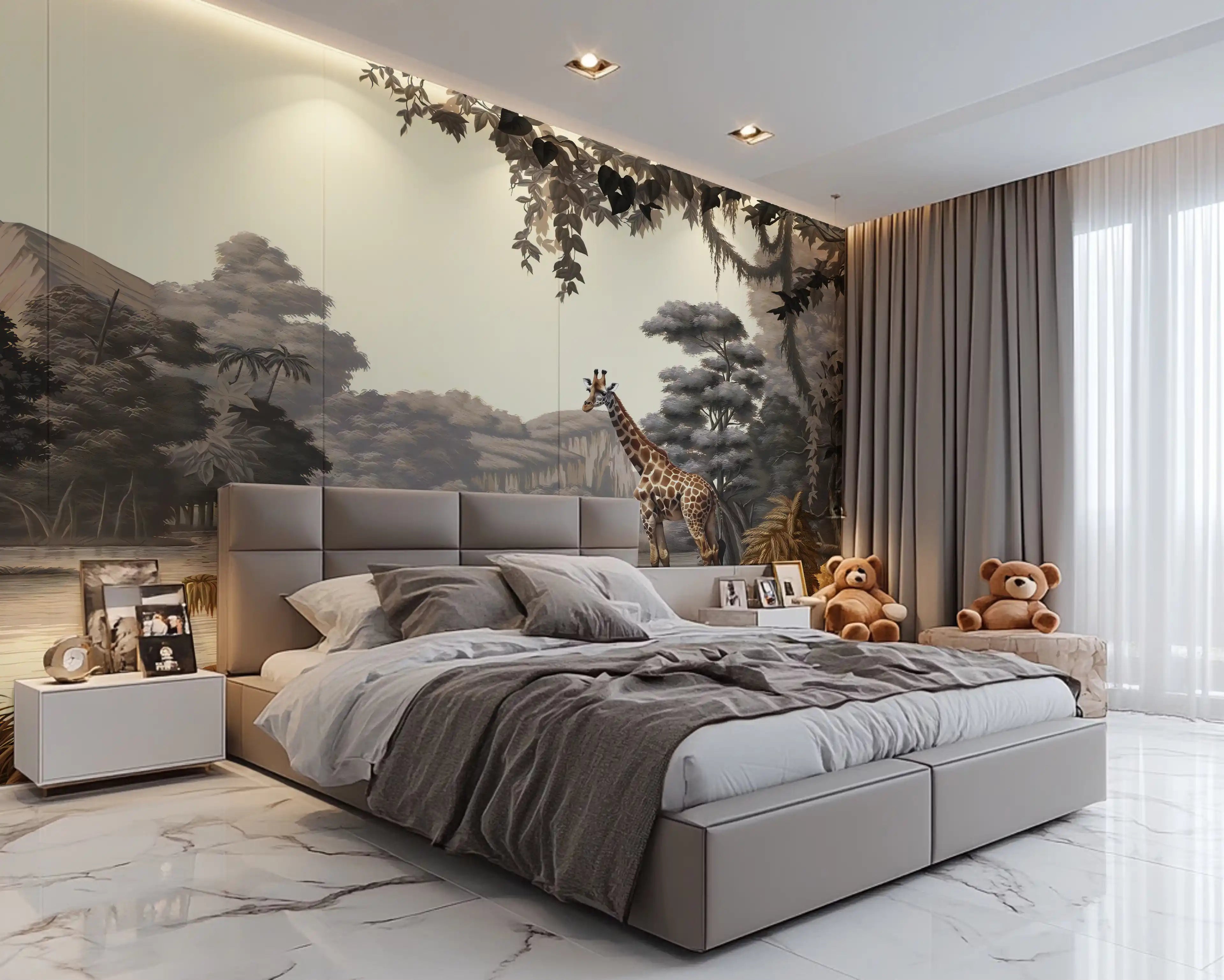 Wall decal of Minnie Mouse on a swing with a tree and butterflies.