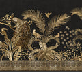 Decorative wallpaper with gold jungle scene on a black background