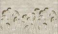 Decorative wallpaper with stylized floral design on a beige background