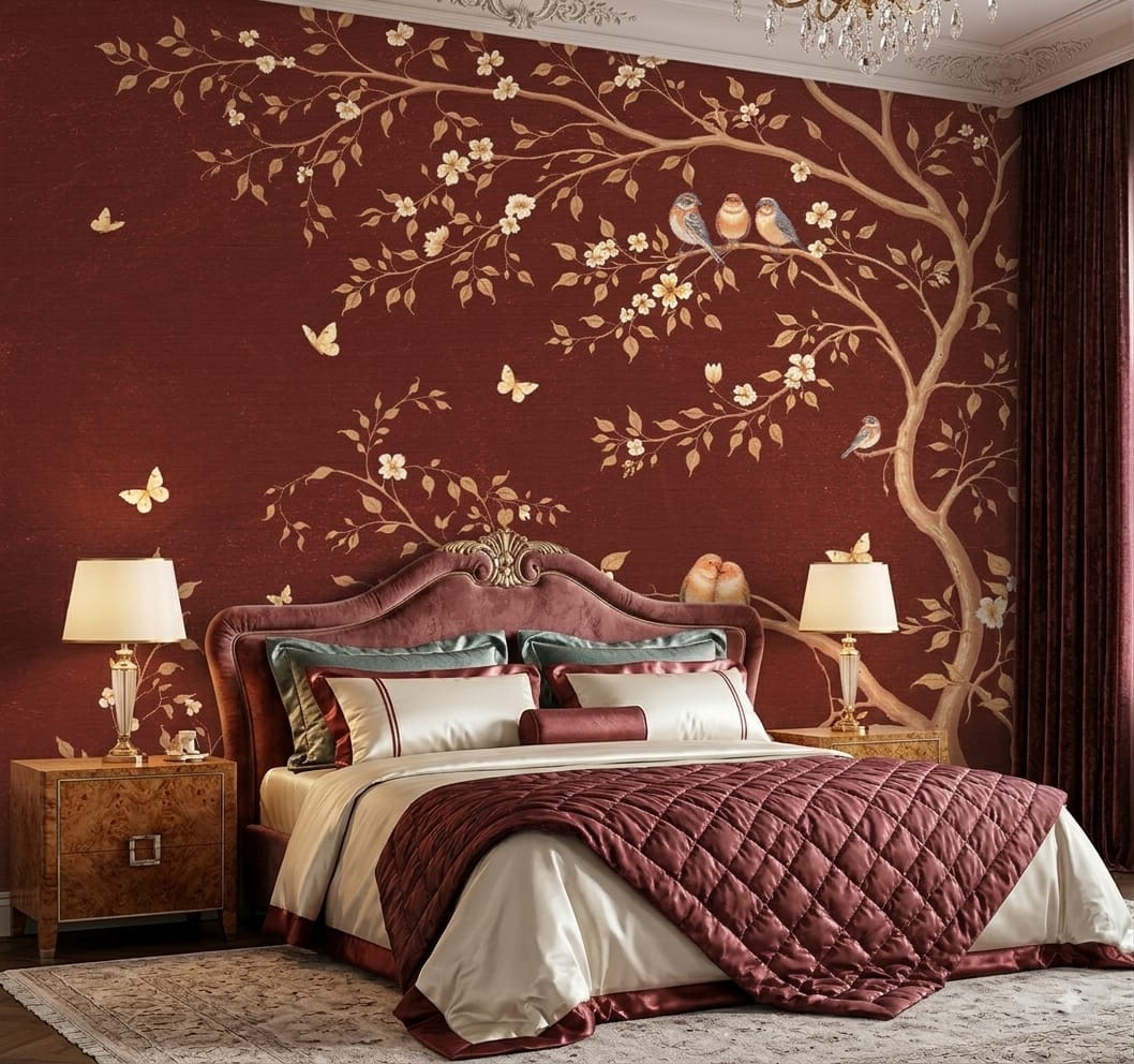 Crimson Blossom Aviary Elegance